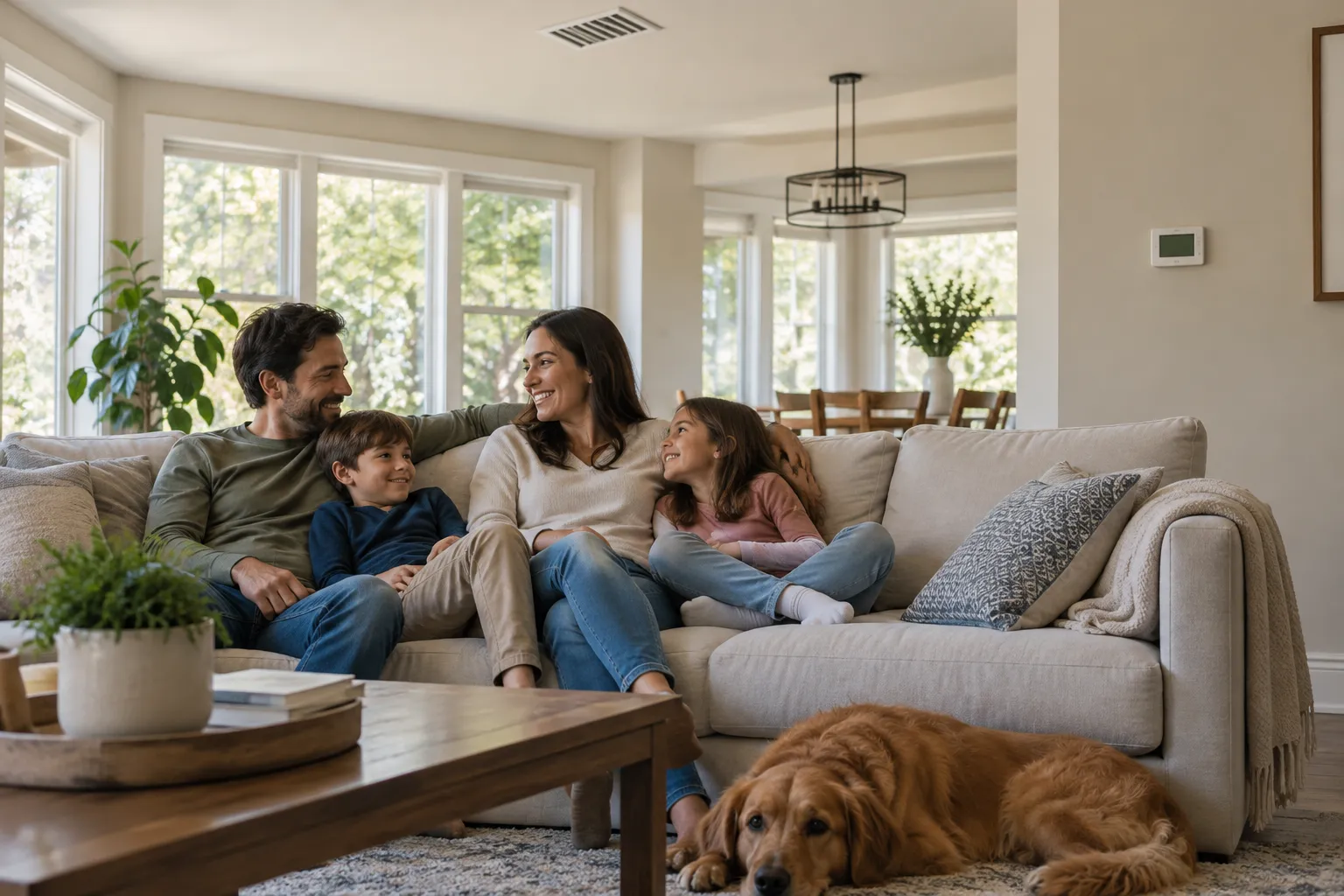 A cool, comfortable living room in a New Orleans home after heating and cooling service